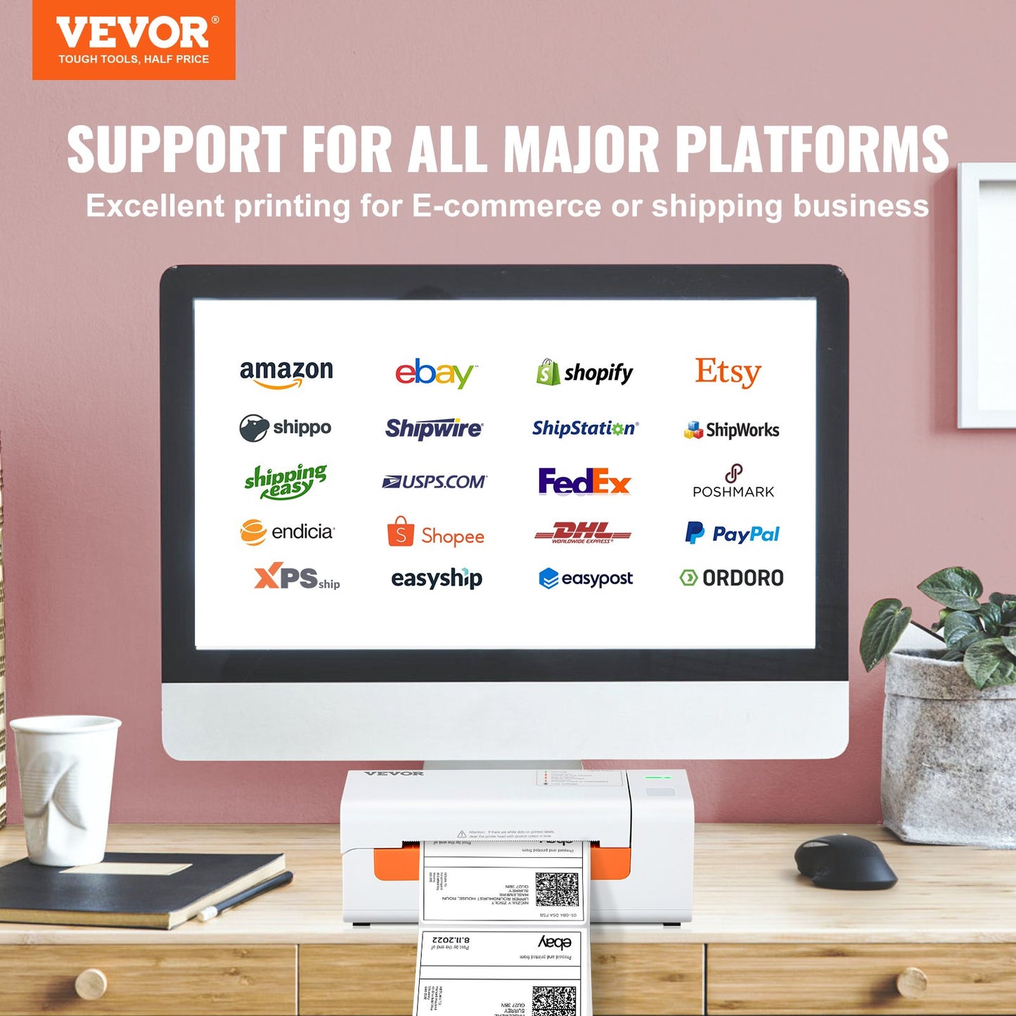 Termisk etikettskrivare, 4x6 etikettskrivare, termisk etikettmaskin med automatisk etikettigenkänning, stöd för Windows/MacOS/Linux, kompatibel med Amazon, eBay, Etsy, UPS, etc