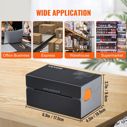 Termisk etikettskrivare, 300DPI för 4x6 postpaket, Bluetooth och automatisk etikettigenkänning, stöd för Windows/MacOS/Linux/Chromebook/Android/IOS, kompatibel med Amazon, eBay, Etsy, etc, svart