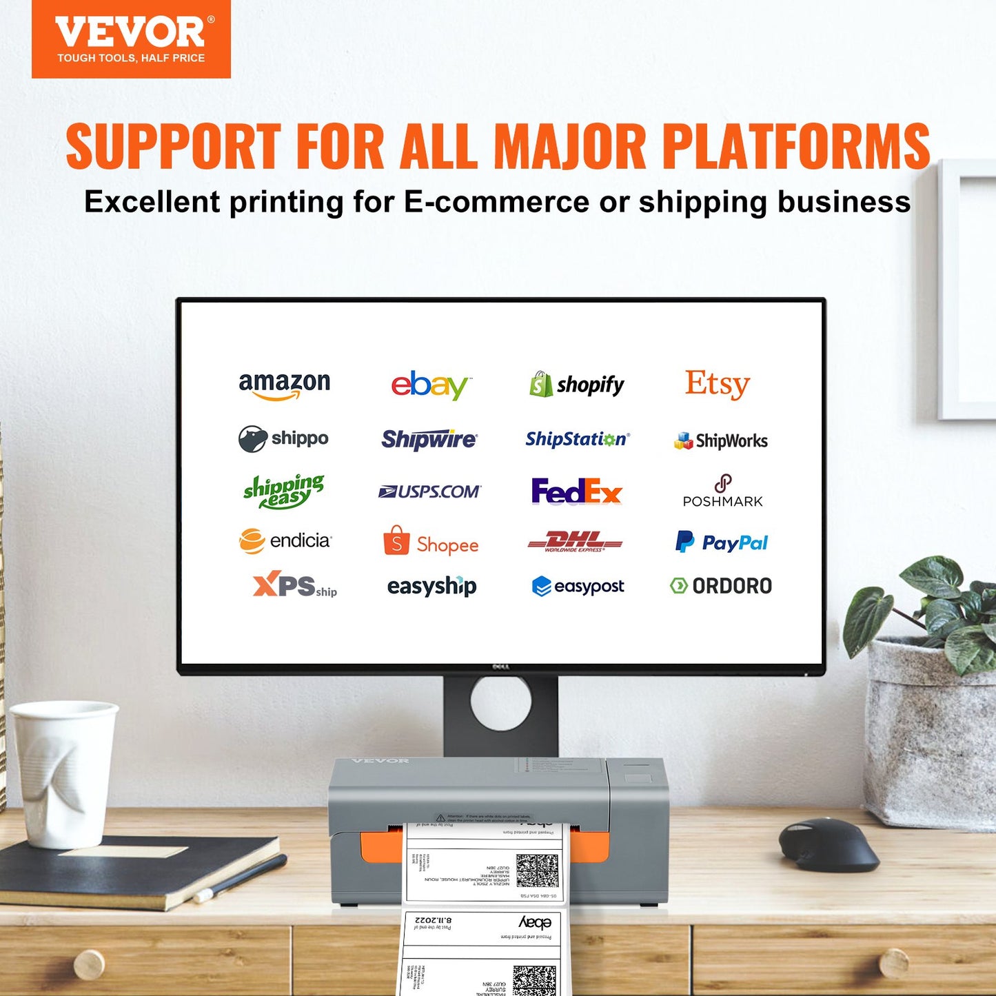 Termisk etikettskrivare, 203DPI 60 st/min för 4x6 postpaket, USB-anslutning och automatisk etikettigenkänning, stöd för Windows/MacOS/Linux, kompatibel med Amazon, eBay, Etsy, UPS, etc, Gray