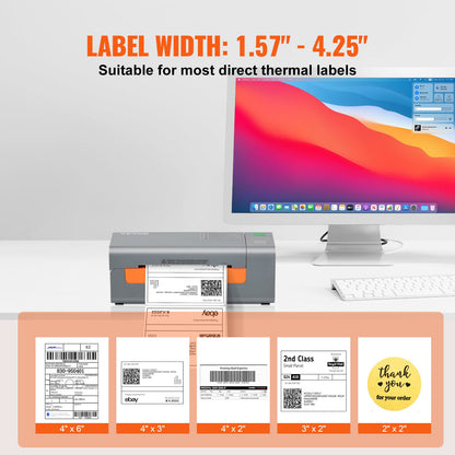 Termisk etikettskrivare, 203DPI 60 st/min för 4x6 postpaket, USB-anslutning och automatisk etikettigenkänning, stöd för Windows/MacOS/Linux, kompatibel med Amazon, eBay, Etsy, UPS, etc, Gray