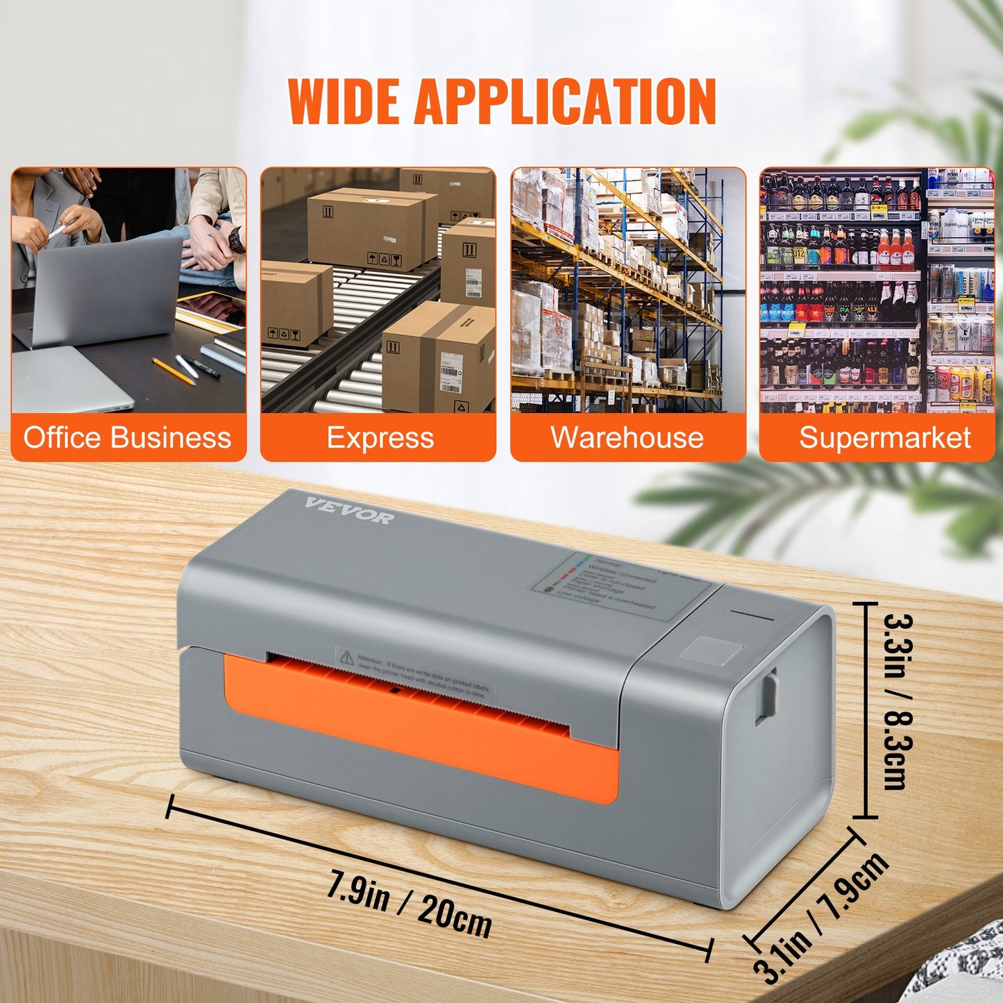 Termisk etikettskrivare, 203DPI 60 st/min för 4x6 postpaket, USB-anslutning och automatisk etikettigenkänning, stöd för Windows/MacOS/Linux, kompatibel med Amazon, eBay, Etsy, UPS, etc, Gray