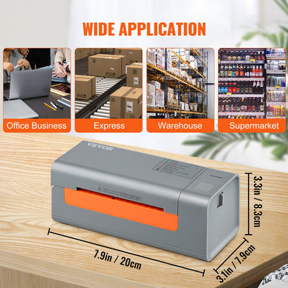 Termisk etikettskrivare, 203DPI 60 st/min för 4x6 postpaket, USB-anslutning och automatisk etikettigenkänning, stöd för Windows/MacOS/Linux, kompatibel med Amazon, eBay, Etsy, UPS, etc, Gray