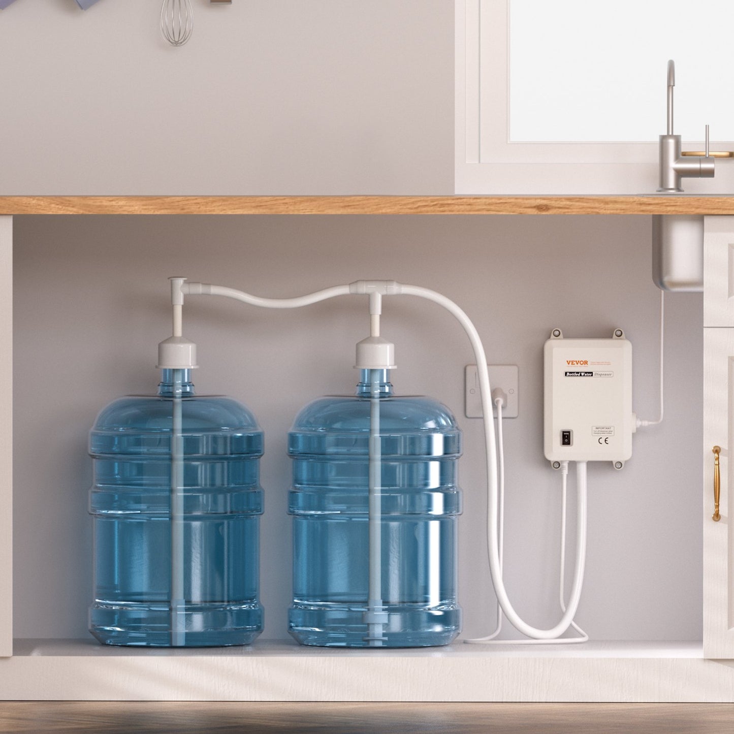 Bottled Water Dispenser Pump System, 2x5 Gallon Dispensing System, Automatic Electric Water Dispenser, Double-Pipe Water Jug Pump, Compatible Use with Coffee/Tea Machine, Refrigerator, Ice Maker