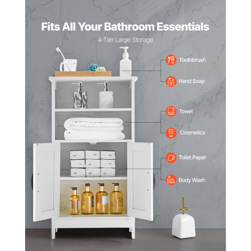 Badrumsskåp i trä med justerbar hylla, 2 dörrar, vit |  EU