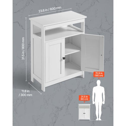 Wooden bathroom cabinet, storage, 3 levels with adjustable shelf, white | EU
