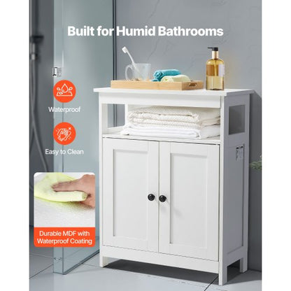 Wooden bathroom cabinet, storage, 3 levels with adjustable shelf, white | EU