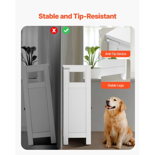 Wooden bathroom cabinet, storage, 3 levels with adjustable shelf, white | EU