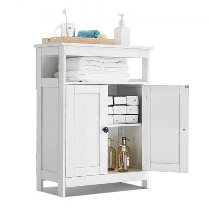 Wooden bathroom cabinet, storage, 3 levels with adjustable shelf, white | EU
