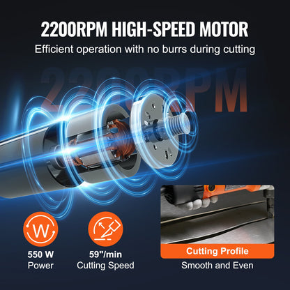 Sheet Metal Nibbler, 550W Powerful 2200 RPM High Speed, 360 Degree Rotation Electric Nibbler Metal Cutter, Straight Curve and Circle Cutting for Stainless Steel, Aluminum, Plastic, Wood Board