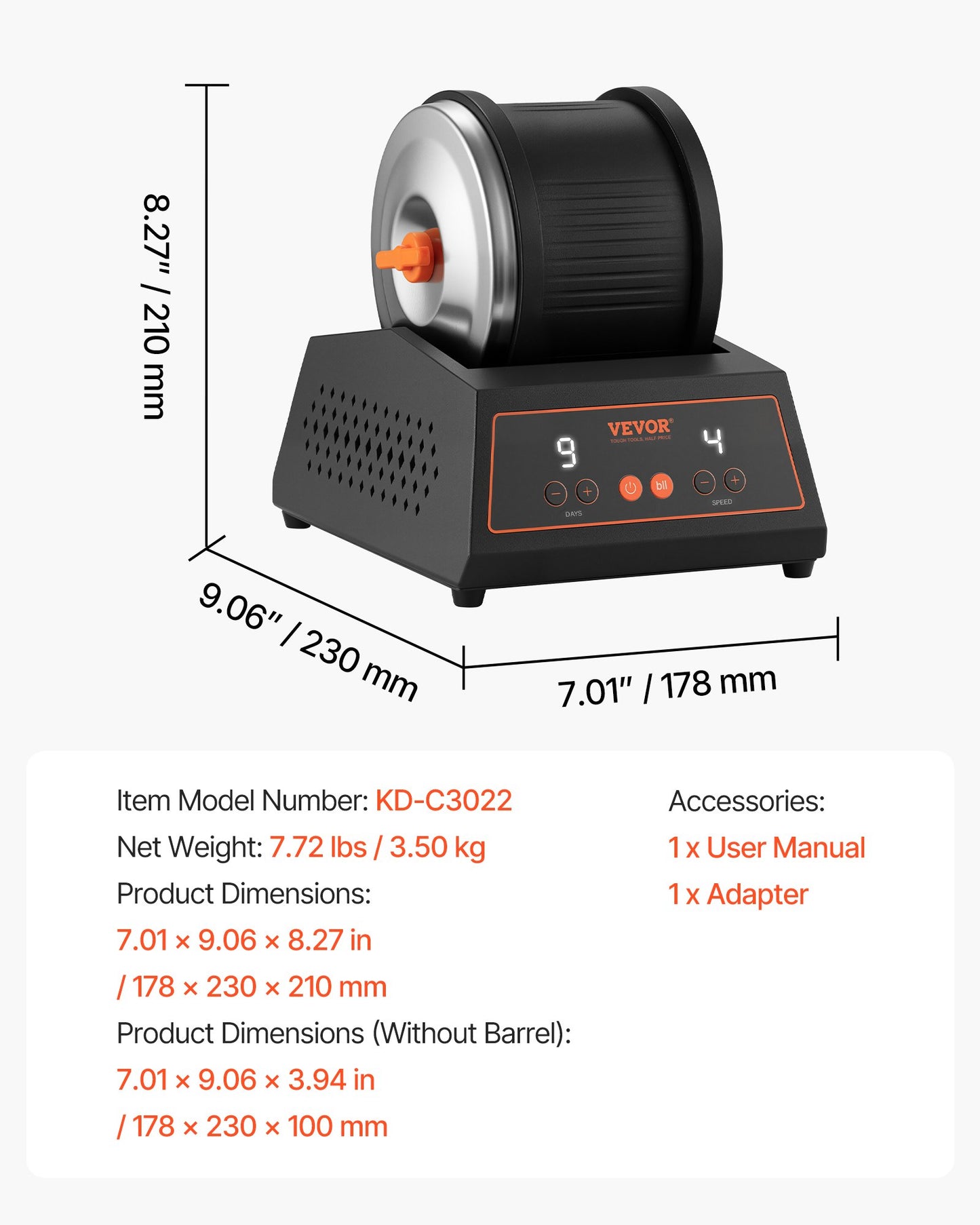 Rock Tumbler Kit, 4lbs Rock Polishing Kit, 4 Speed Settings 9-Day Polishing Timer Stone Polishing Kit, Belt-Free Rock Polisher with Adapter & Overload Protection, Rock Polisher for Adults Kids