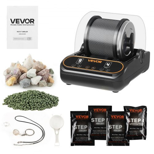 Rock Tumbler, 1 lb Rock Polishing Machine, Rocks Tumbling Kit with 4-Speed Adjustment, 1–9 Day Timer, PC Sound Reduction Cover & TPU Drum, Direct Drive Motor Rocks Polishing, Quiet Operation