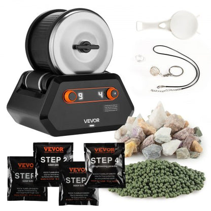 Rock Tumbler Kit, 3 lbs Rock Polishing Kit, 4 Speed Settings 9-Day Polishing Timer Stone Polishing Kit, Rock Polisher with Rough Gemstones and Polishing Grits, Rock Polisher for Adults Kids