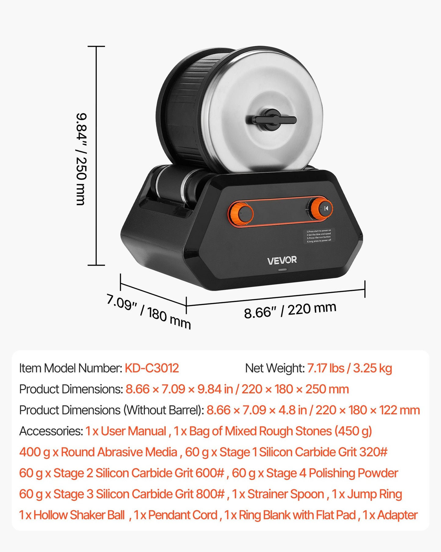 Rock Tumbler Kit, 3 lbs Rock Polishing Kit, 4 Speed Settings 9-Day Polishing Timer Stone Polishing Kit, Rock Polisher with Rough Gemstones and Polishing Grits, Rock Polisher for Adults Kids