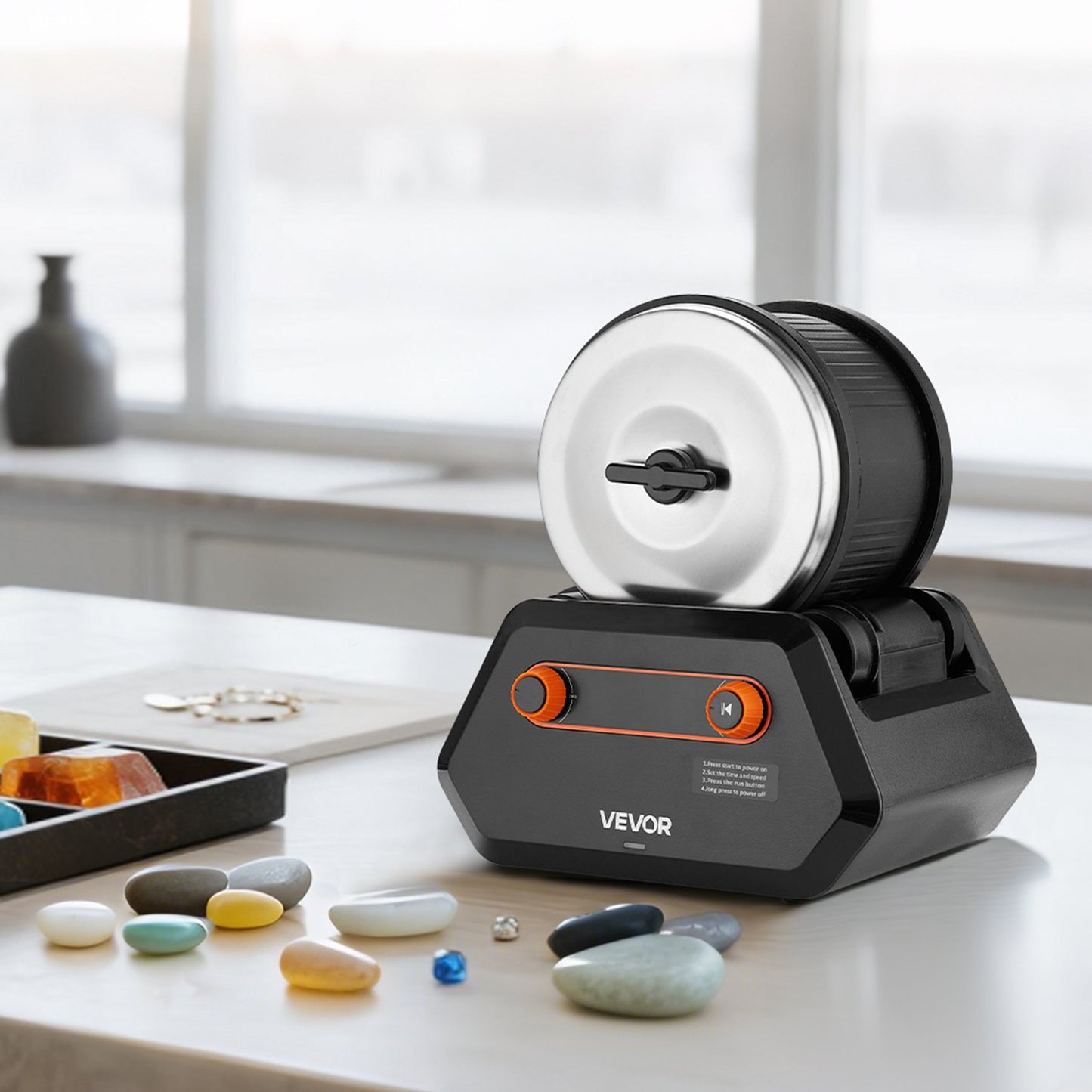 Rock Tumbler Kit, 3 lbs Rock Polishing Kit, 4 Speed Settings 9-Day Polishing Timer Stone Polishing Kit, Rock Polisher with Rough Gemstones and Polishing Grits, Rock Polisher for Adults Kids