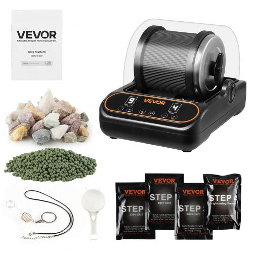 Rock Tumbler, 2 lb Rock Polishing Machine, Rocks Tumbling Kit with 4-Speed Adjustment, 1–9 Day Timer, PC Sound Reduction Cover & TPU Drum, Direct Drive Motor Rocks Polishing, Quiet Operation