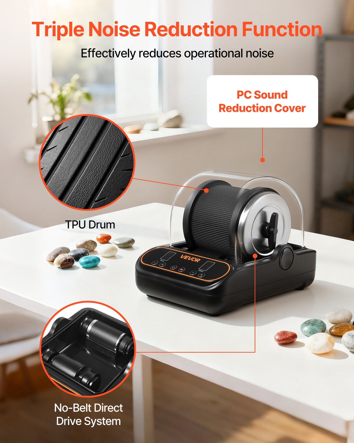 Rock Tumbler, 2 lb Rock Polishing Machine, Rocks Tumbling Kit with 4-Speed Adjustment, 1–9 Day Timer, PC Sound Reduction Cover & TPU Drum, Direct Drive Motor Rocks Polishing, Quiet Operation