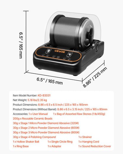 Rock Tumbler, 2 lb Rock Polishing Machine, Rocks Tumbling Kit with 4-Speed Adjustment, 1–9 Day Timer, PC Sound Reduction Cover & TPU Drum, Direct Drive Motor Rocks Polishing, Quiet Operation