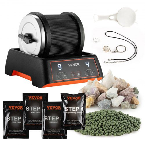 Rock Tumbler Kit, 2 lbs Rock Polishing Kit, 4 Speed Settings 9-Day Polishing Timer Stone Polishing Kit, Rock Polisher with Rough Gemstones and Polishing Grits, Rock Polisher for Adults Kids