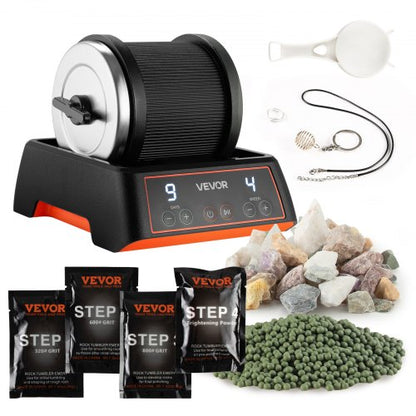Rock Tumbler Kit, 2 lbs Rock Polishing Kit, 4 Speed Settings 9-Day Polishing Timer Stone Polishing Kit, Rock Polisher with Rough Gemstones and Polishing Grits, Rock Polisher for Adults Kids
