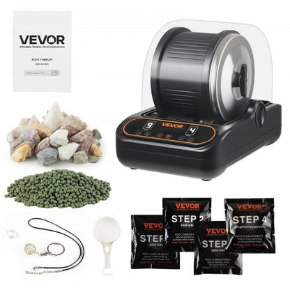 Rock Tumbler, 3 lb Rock Polishing Machine, Rocks Tumbling Kit with 4-Speed Adjustment, 1–9 Day Timer, PC Sound Reduction Cover & TPU Drum, Direct Drive Motor Rocks Polishing, Quiet Operation