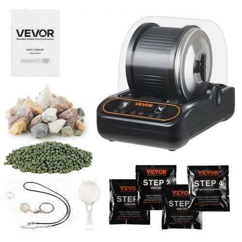 Rock Tumbler, 3 lb Rock Polishing Machine, Rocks Tumbling Kit with 4-Speed Adjustment, 1–9 Day Timer, PC Sound Reduction Cover & TPU Drum, Direct Drive Motor Rocks Polishing, Quiet Operation