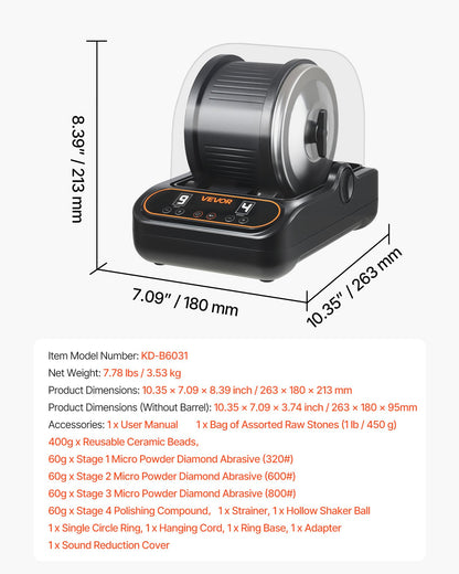 Rock Tumbler, 3 lb Rock Polishing Machine, Rocks Tumbling Kit with 4-Speed Adjustment, 1–9 Day Timer, PC Sound Reduction Cover & TPU Drum, Direct Drive Motor Rocks Polishing, Quiet Operation