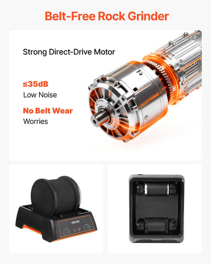 Rock Tumbler, 1 lb Rock Polishing Machine, Rocks Tumbling Kit with 4-Speed Adjustment, 1–9 Day Timer, Direct Drive Motor Rocks Polishing Kit for Rose Quartz, Amethyst, Quiet Operation