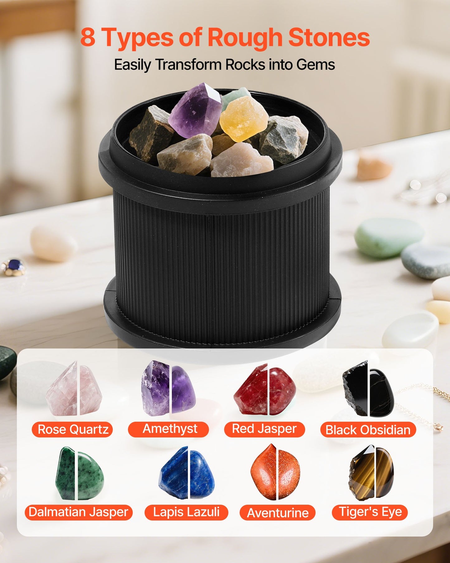 Rock Tumbler, 1 lb Rock Polishing Machine, Rocks Tumbling Kit with 4-Speed Adjustment, 1–9 Day Timer, Direct Drive Motor Rocks Polishing Kit for Rose Quartz, Amethyst, Quiet Operation