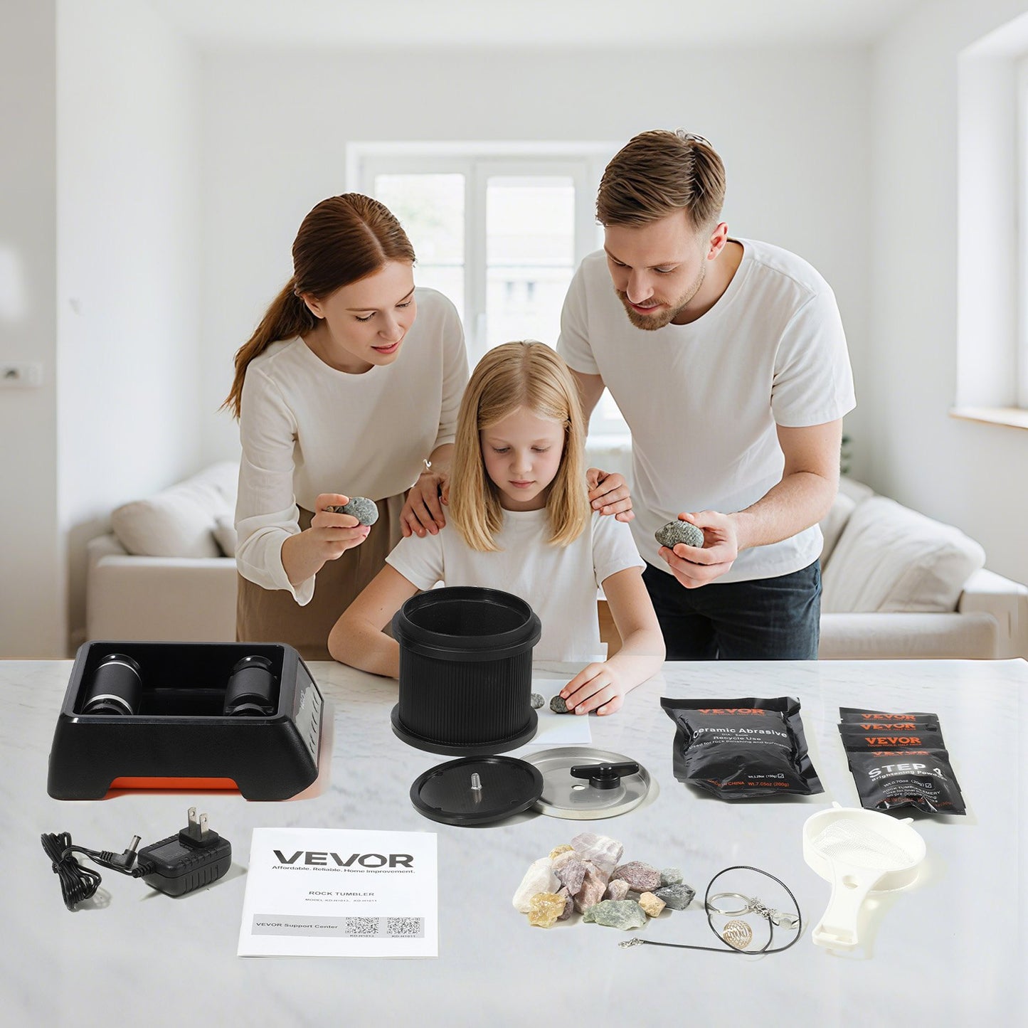 Rock Tumbler, 1 lb Rock Polishing Machine, Rocks Tumbling Kit with 4-Speed Adjustment, 1–9 Day Timer, Direct Drive Motor Rocks Polishing Kit for Rose Quartz, Amethyst, Quiet Operation