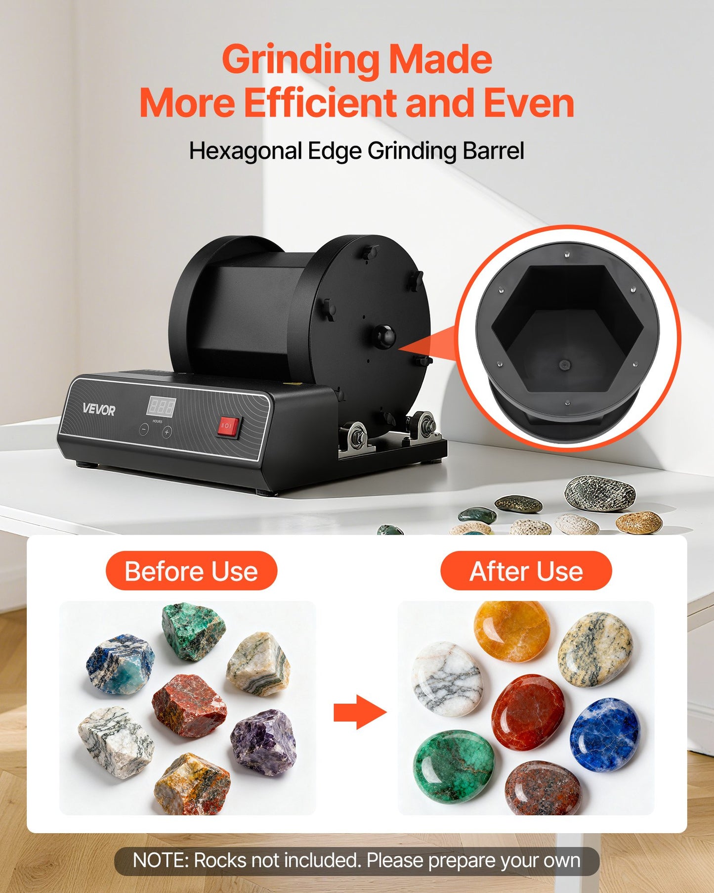 Rock Tumbler Kit, 17 lbs Rock Polishing Kit, 2-Speed Stone Polishing Kit with 240-Hour Polishing Timer, Rock Polisher with Belt-Driven Brushless Motor, Rock Polisher for Adults and Kids