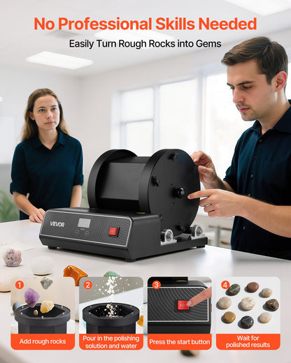 Rock Tumbler Kit, 17 lbs Rock Polishing Kit, 2-Speed Stone Polishing Kit with 240-Hour Polishing Timer, Rock Polisher with Belt-Driven Brushless Motor, Rock Polisher for Adults and Kids