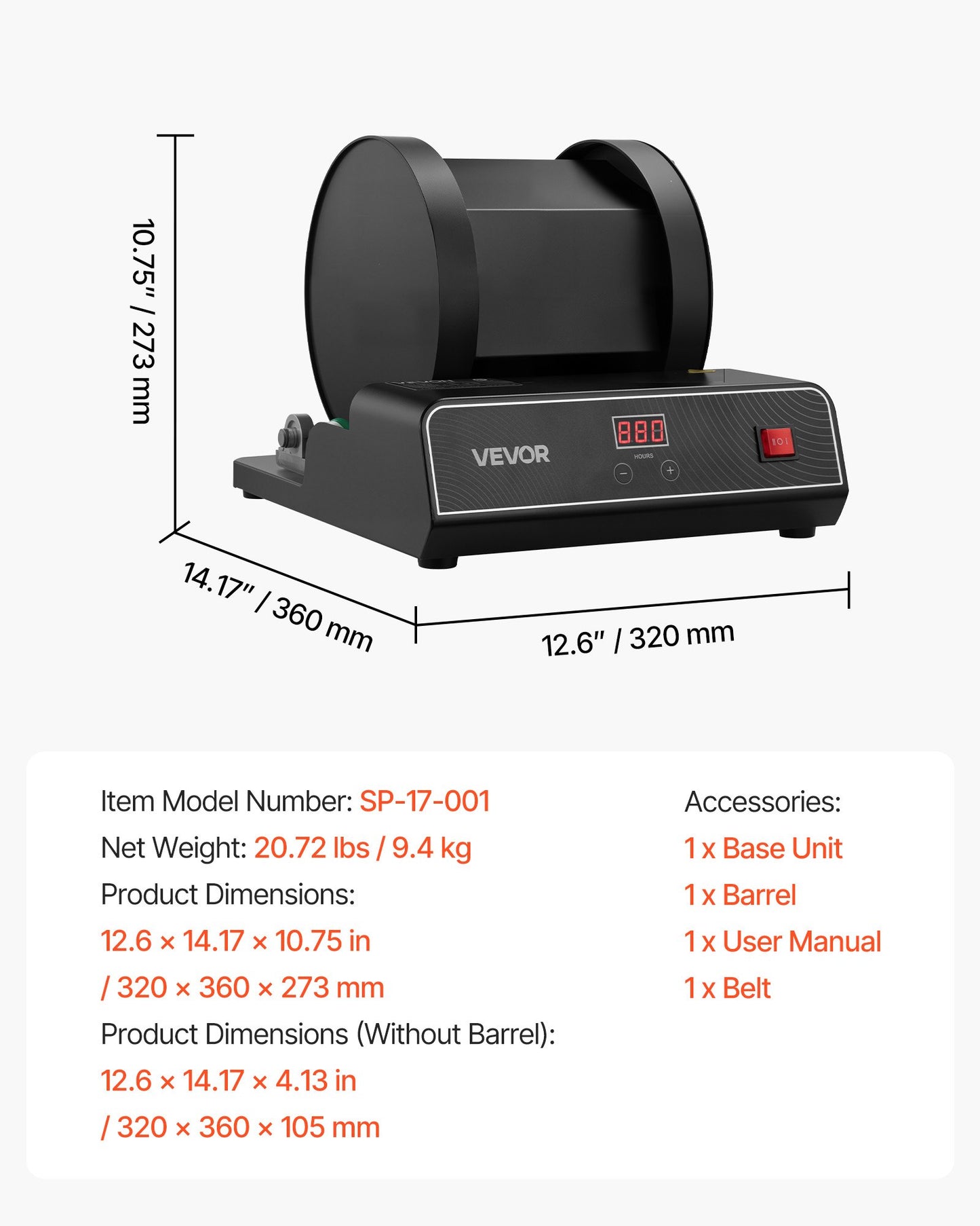 Rock Tumbler Kit, 17 lbs Rock Polishing Kit, 2-Speed Stone Polishing Kit with 240-Hour Polishing Timer, Rock Polisher with Belt-Driven Brushless Motor, Rock Polisher for Adults and Kids