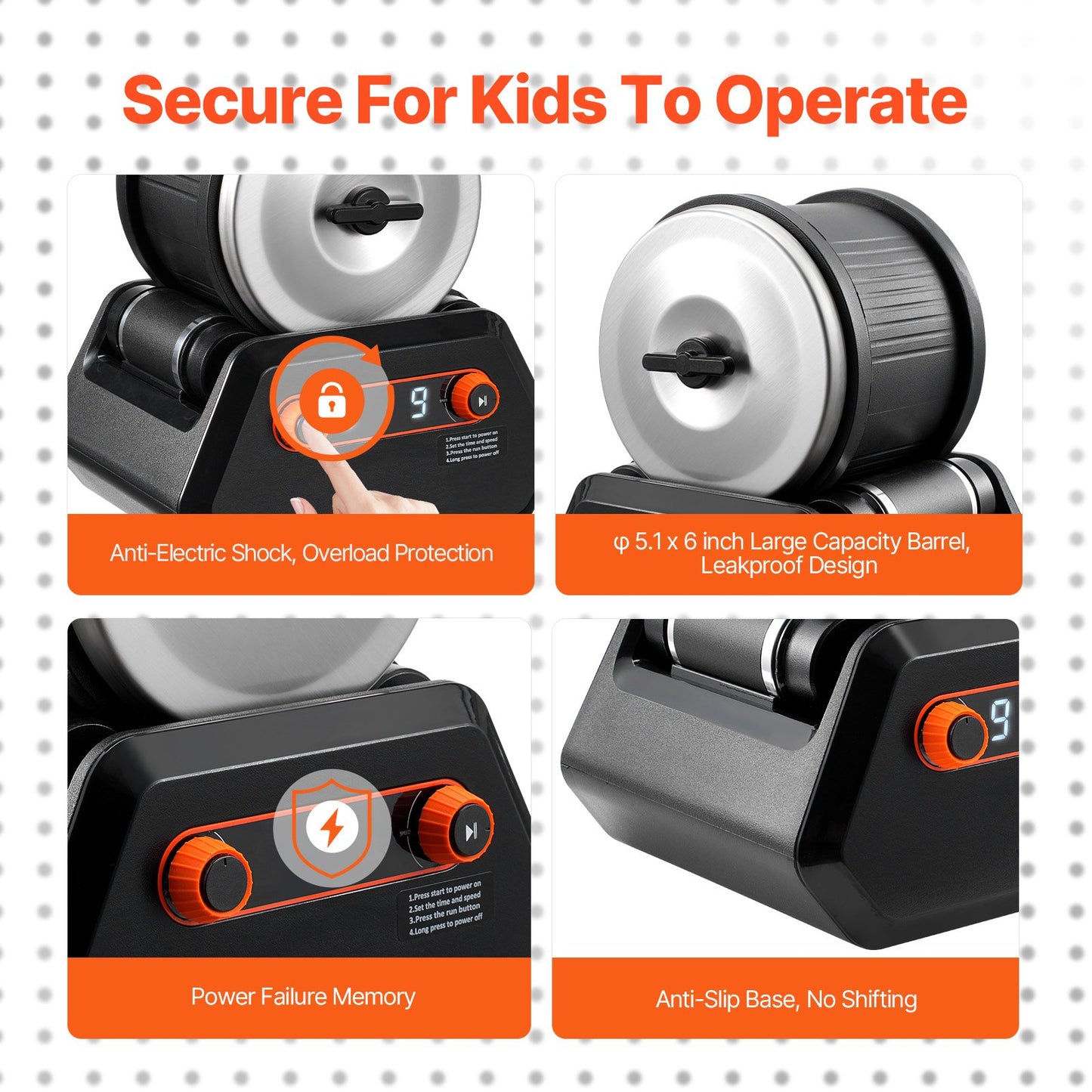 Steinpolierset, 1,8 kg, Steinpolierer, 9 Geschwindigkeiten, 9 Tage Timer mit Körnung