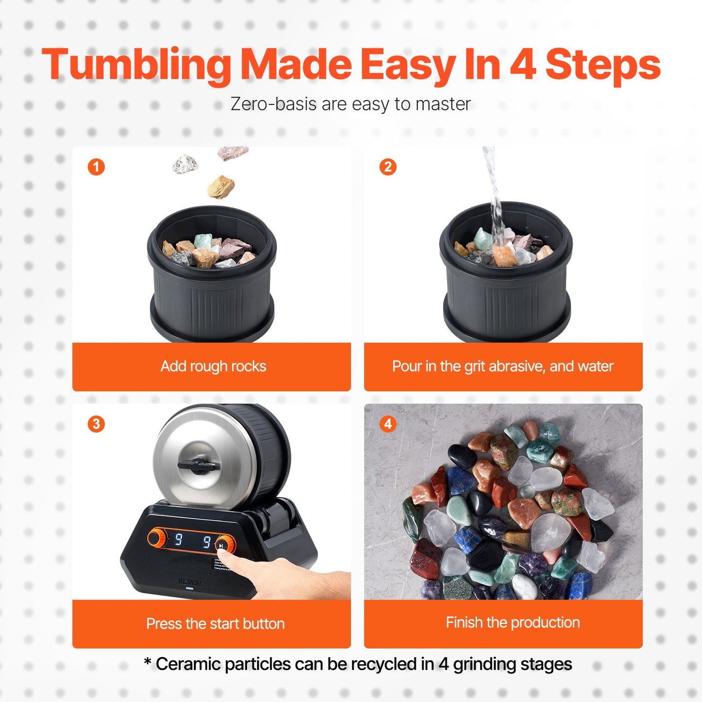 Steinpolierset, 1,8 kg, Steinpolierer, 9 Geschwindigkeiten, 9 Tage Timer mit Körnung