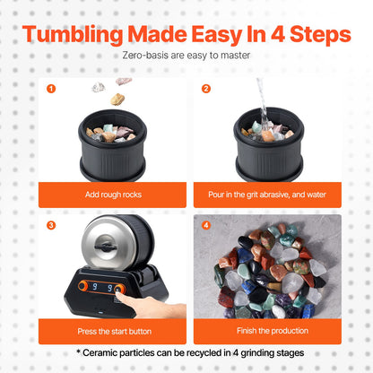 Steinpolierset, 1,8 kg, Steinpolierer, 9 Geschwindigkeiten, 9 Tage Timer mit Körnung