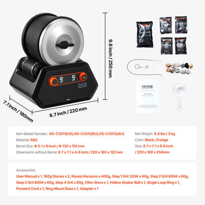 Steinpolierset, 1,8 kg, Steinpolierer, 9 Geschwindigkeiten, 9 Tage Timer mit Körnung
