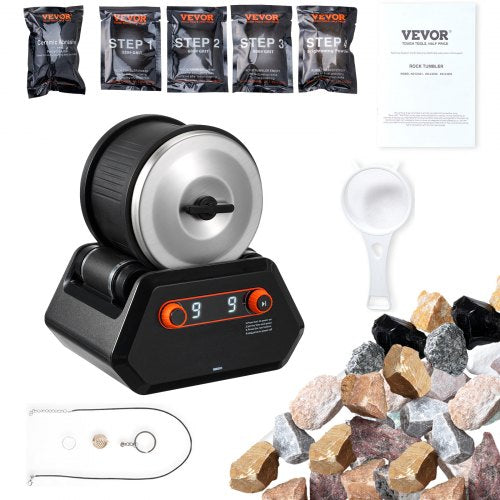 Rock Tumbler Kit, 4 lbs Rock Polishing Kit, 9 Speed Settings 9-Day Polishing Timer Stone Polishing Kit, Rock Polisher with Rough Gemstones and Polishing Grits, Rock Polisher for Kids Adults