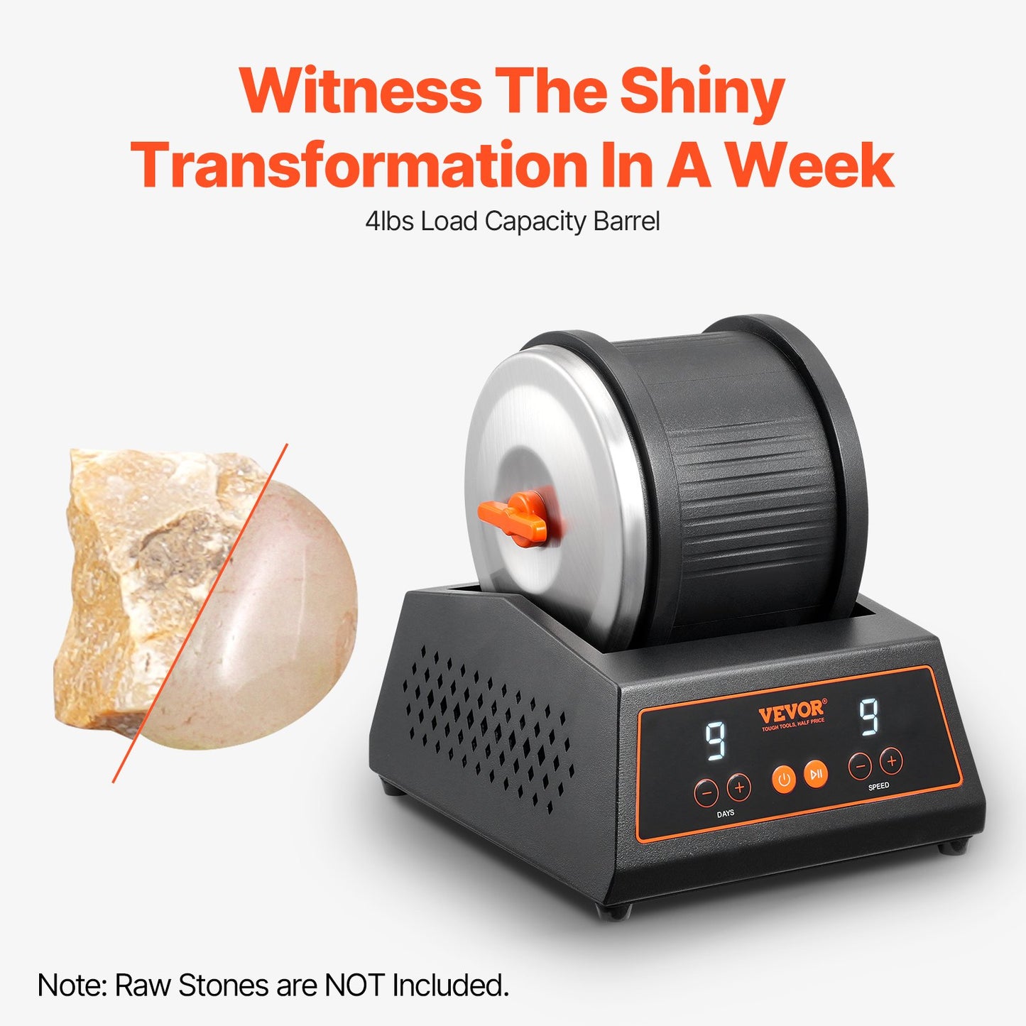 Rock Tumbler Machine 4 lbs Rock Polishing Kit 9-växlad 9-dagars timer stål