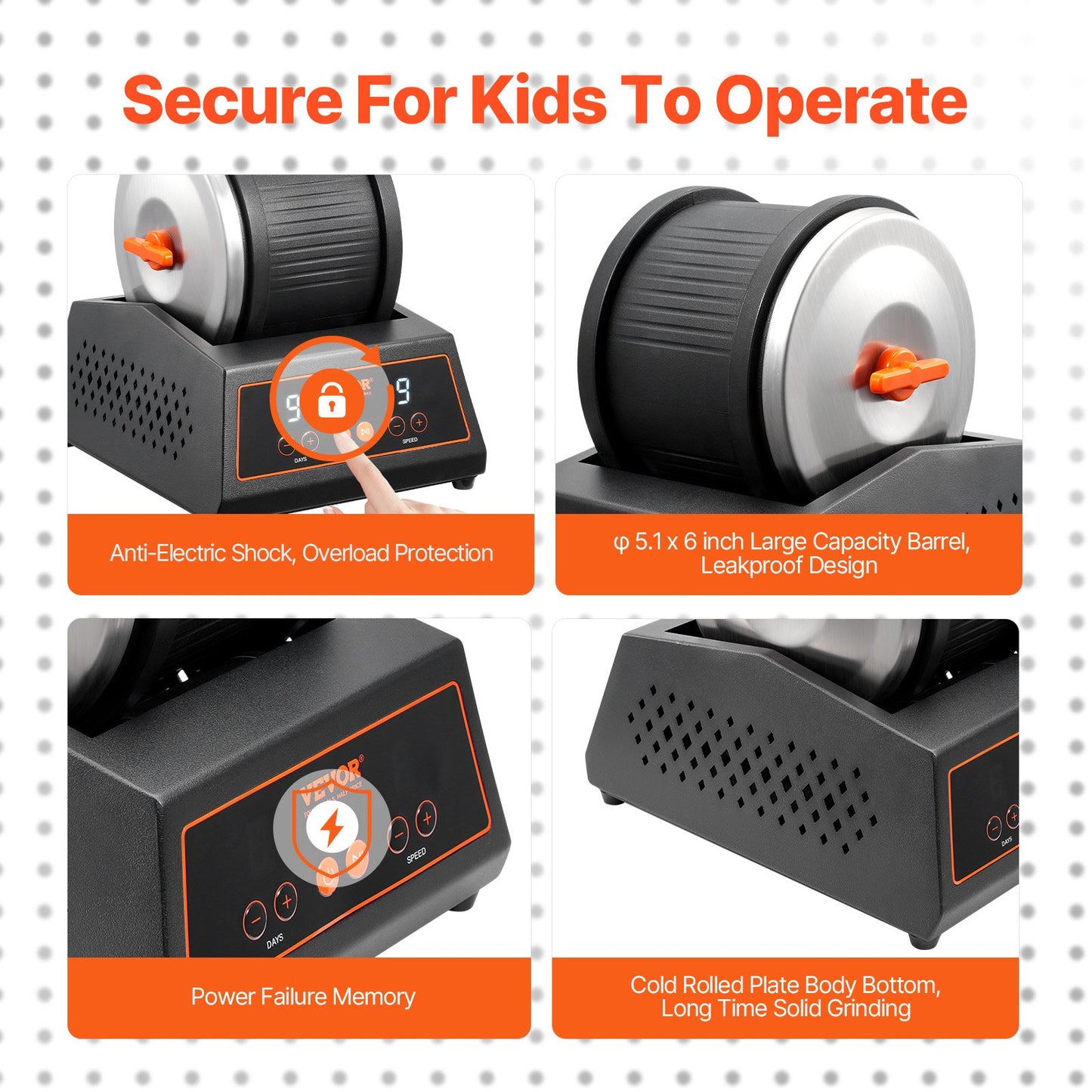 Rock Tumbler Machine 4 lbs Rock Polishing Kit 9-växlad 9-dagars timer stål