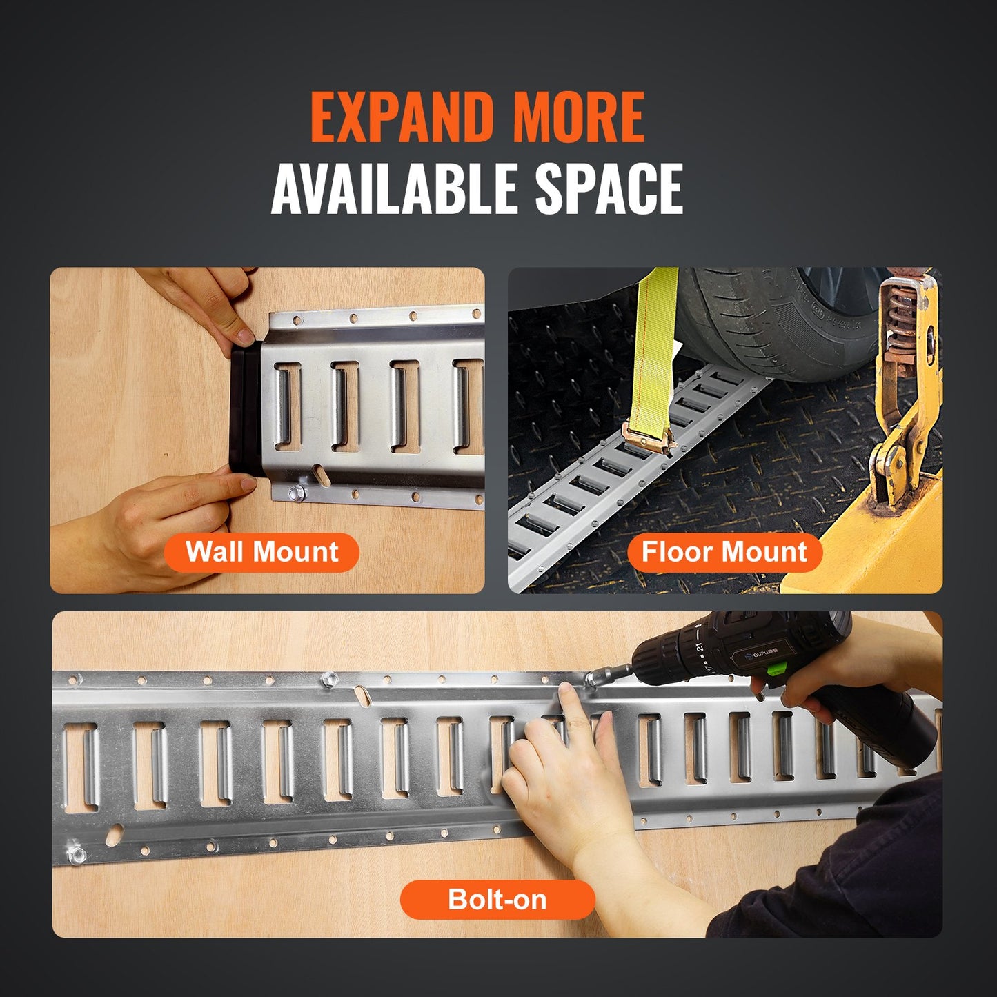 E-Track-Zurrschienen-Kit, 34-teiliges 5-Fuß-E-Track-Set, enthält 8 Stahlschienen und 2 Einzelschienen und 8 O-Ringe und 8 Befestigungselemente mit D-Ring und 8 Endkappen, Befestigungszubehör für Fracht, Motorräder und Fahrräder