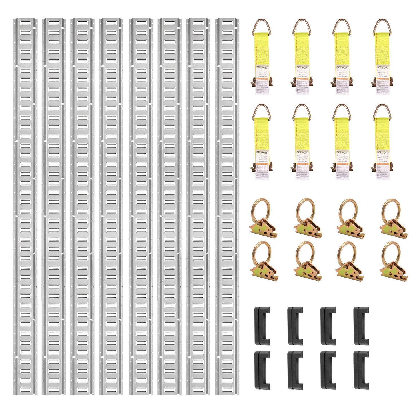 E-Track-Zurrschienen-Kit, 34-teiliges 5-Fuß-E-Track-Set, enthält 8 Stahlschienen und 2 Einzelschienen und 8 O-Ringe und 8 Befestigungselemente mit D-Ring und 8 Endkappen, Befestigungszubehör für Fracht, Motorräder und Fahrräder