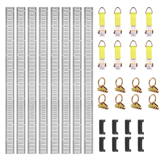 E Track Tie-Down Rail Kit, 34PCS 5FT E-Track Set Includes 8 Steel Rails &amp; 2 Single Tracks &amp; 8 O-Rings &amp; 8 Fasteners with D-Ring &amp; 8 End Caps, Securing Accessories for Cargo, Motorcycles and Bicycles