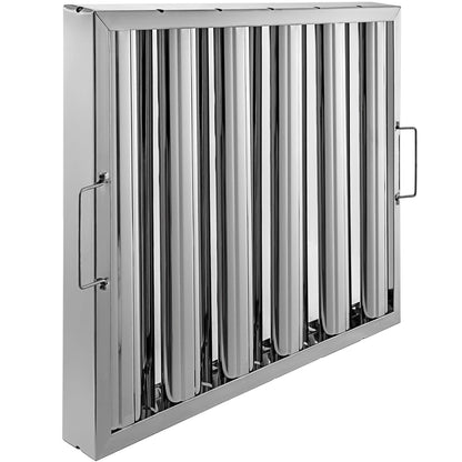 Pack of 6 Hood Filters 19.5W x 15.5H Inch, 430 Stainless Steel 5 Grooves Commercial Hood Filters, Range Hood Filter for Grease Rated Commercial Kitchen Exhaust Hoods