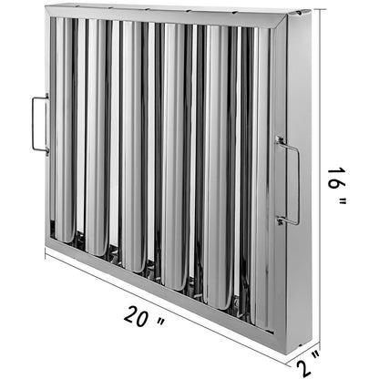 Pack of 6 Hood Filters 19.5W x 15.5H Inch, 430 Stainless Steel 5 Grooves Commercial Hood Filters, Range Hood Filter for Grease Rated Commercial Kitchen Exhaust Hoods