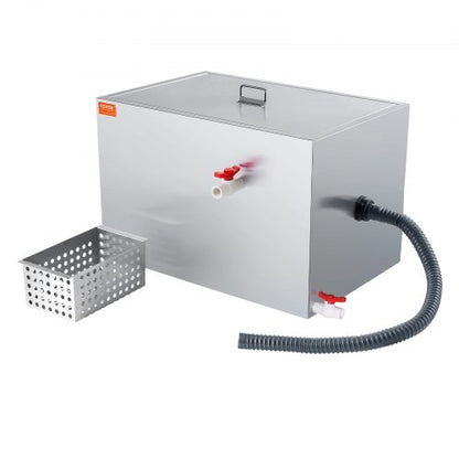 Commercial Grease Trap, 40 LBS Grease Interceptor, Side Inlet Interceptor, Under Sink Stainless Steel Grease Trap, 10 GPM Waste Water Oil-water Separator, for Restaurant Canteen Home Kitchen