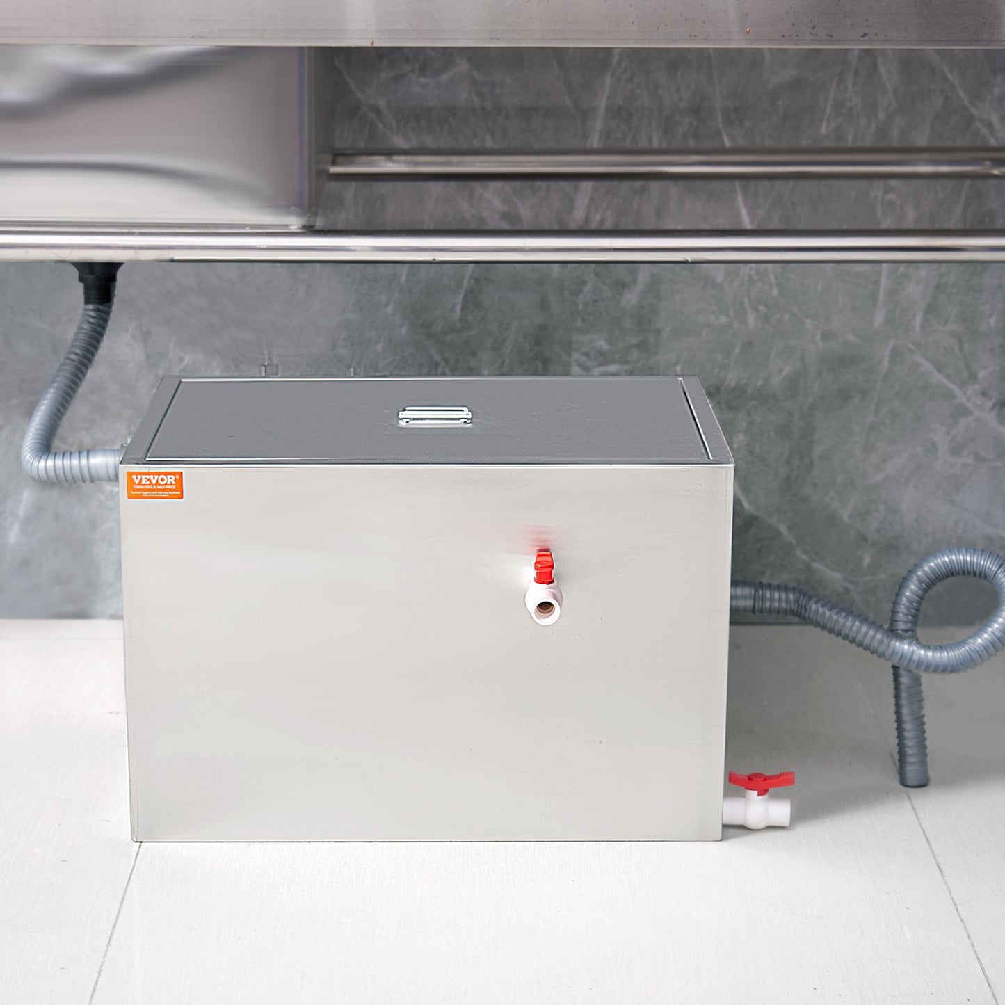 Commercial Grease Trap, 40 LBS Grease Interceptor, Side Inlet Interceptor, Under Sink Stainless Steel Grease Trap, 10 GPM Waste Water Oil-water Separator, for Restaurant Canteen Home Kitchen