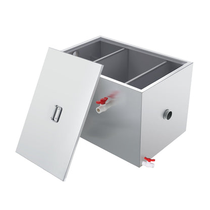 Commercial Grease Trap, 40 LBS Grease Interceptor, Side Inlet Interceptor, Under Sink Stainless Steel Grease Trap, 10 GPM Waste Water Oil-water Separator, for Restaurant Canteen Home Kitchen