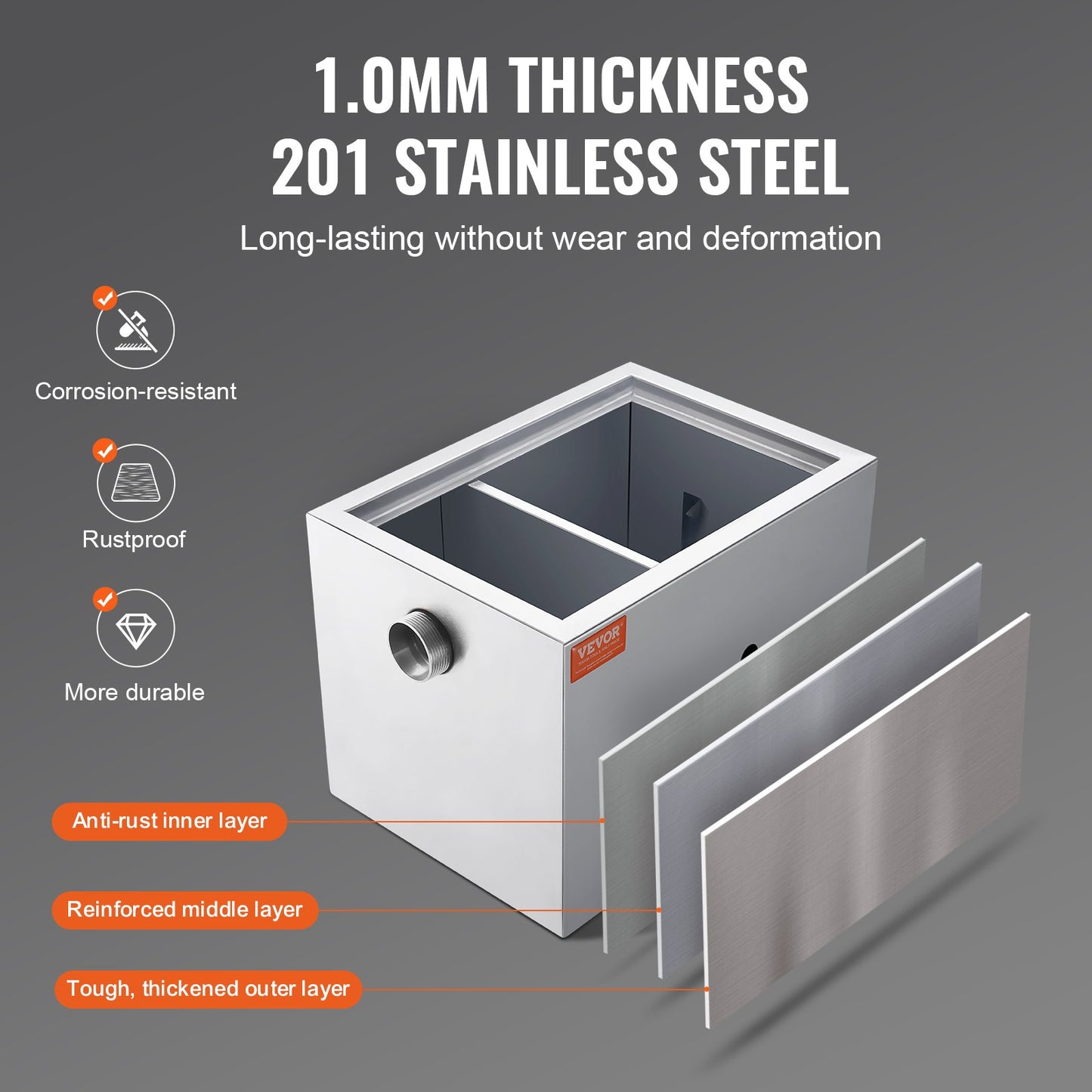 Kommersiell fettavskiljare, 8 LBS fettavskiljare, sidoinloppsavskiljare, fettavskiljare under diskbänken i rostfritt stål, 2,8 GPM spillvatten Olje-vattenavskiljare, för restaurangmatsal hemkök