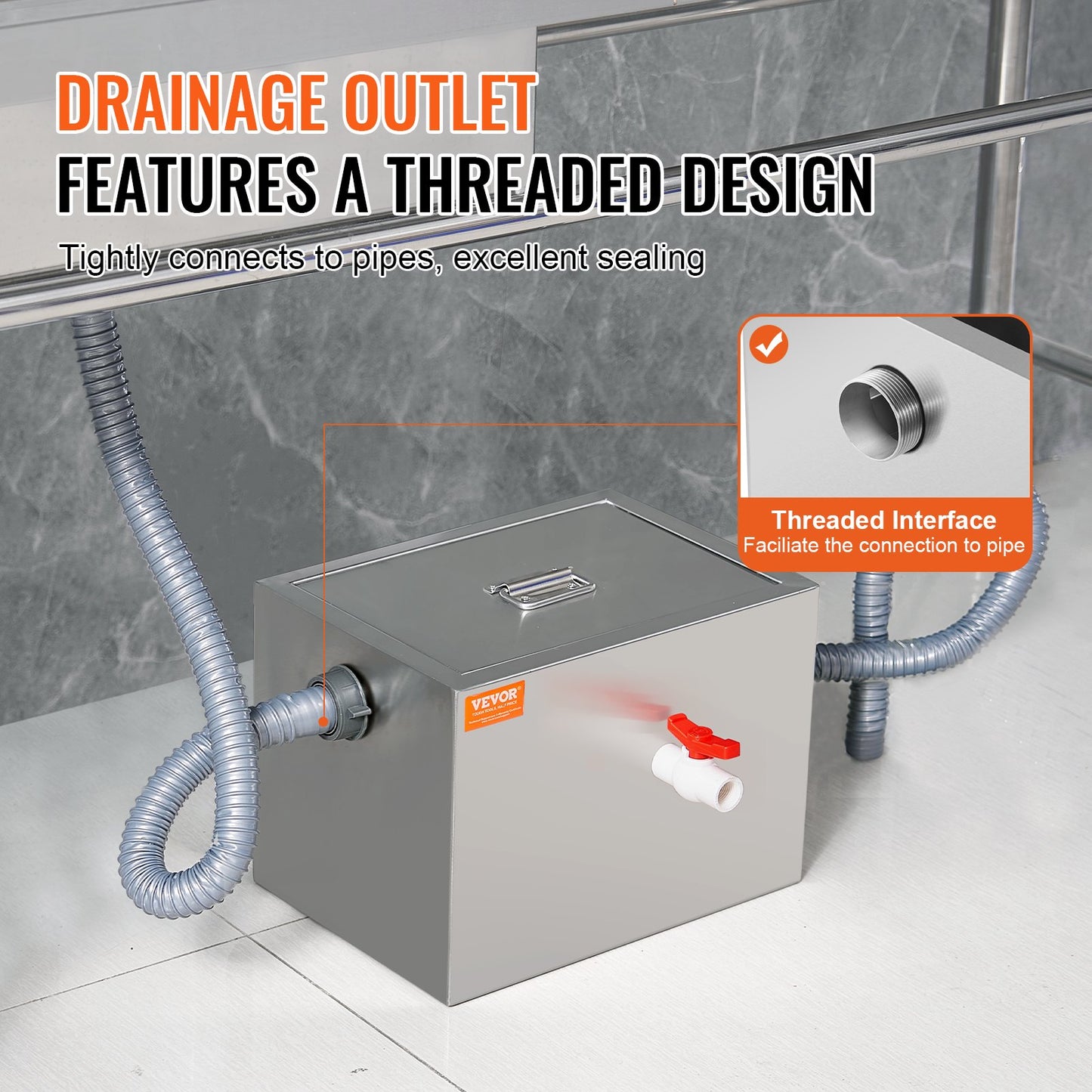 Kommersiell fettavskiljare, 8 LBS fettavskiljare, sidoinloppsavskiljare, fettavskiljare under diskbänken i rostfritt stål, 2,8 GPM spillvatten Olje-vattenavskiljare, för restaurangmatsal hemkök