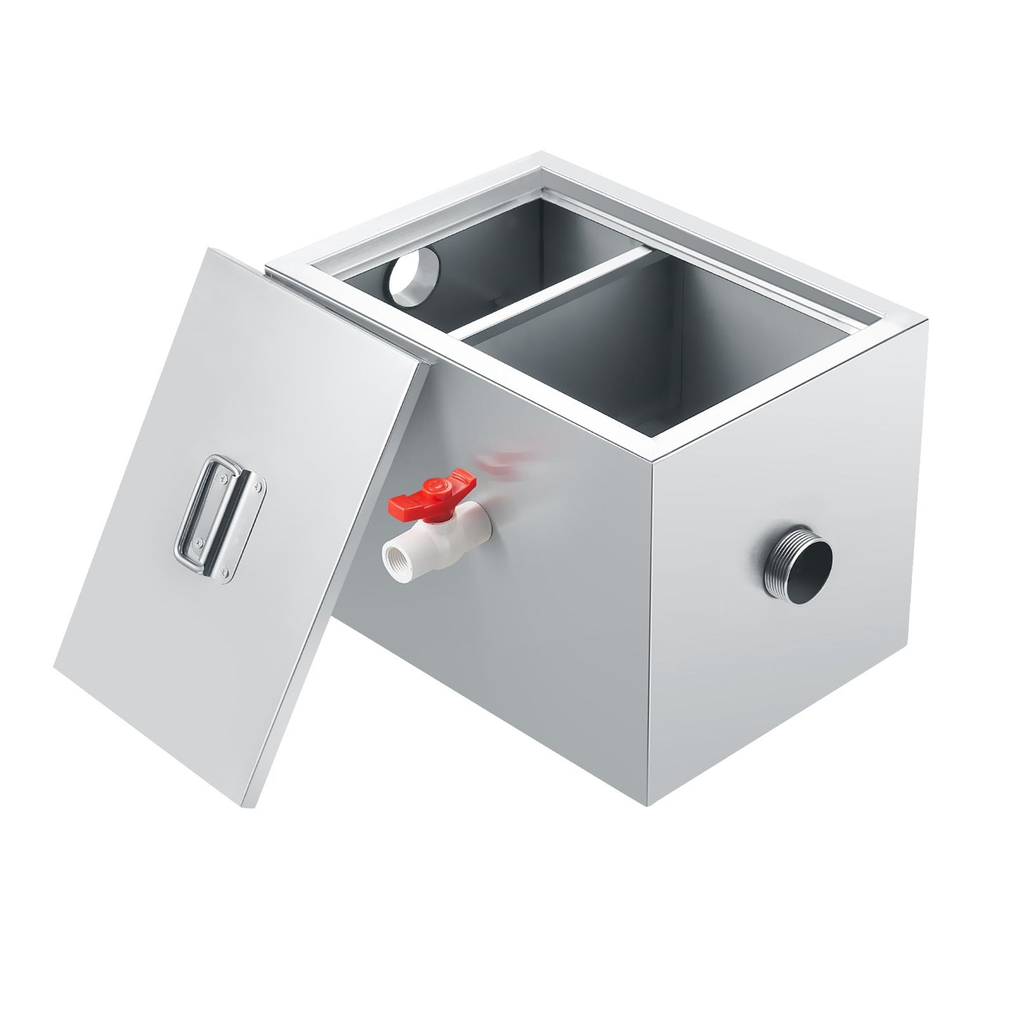 Commercial Grease Trap, 8 LBS Grease Interceptor, Side Inlet Interceptor, Under Sink Stainless Steel Grease Trap, 2.8 GPM Waste Water Oil-water Separator, for Restaurant Canteen Home Kitchen